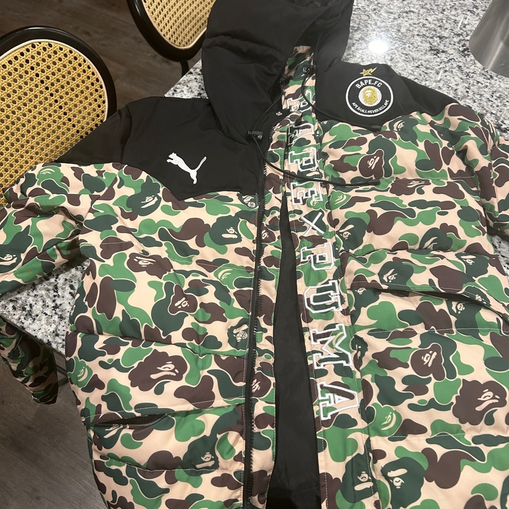 Bape Green and Black Camo Puffer Jacket